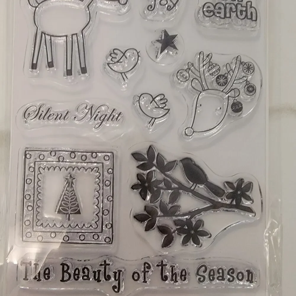 Hampton Art SEASONAL BEAUTY Christmas Clear Cling Stamps Set of 15 NEW